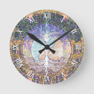 Horloge Ronde Coeur, yang de yin, arbre de la vie par Amelia