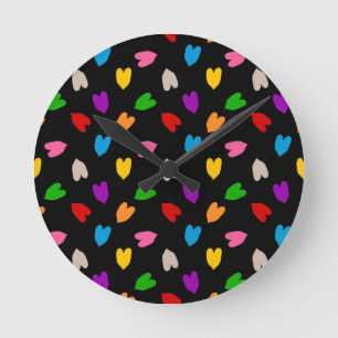 Horloge Ronde Cœurs Amour Colorés Motif Design Noir
