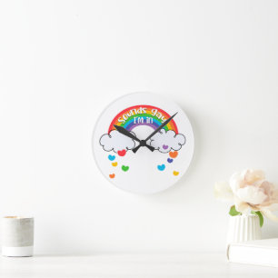 Horloge Ronde Coeurs Arc-en-ciel colorés Sons Gay Je suis dans