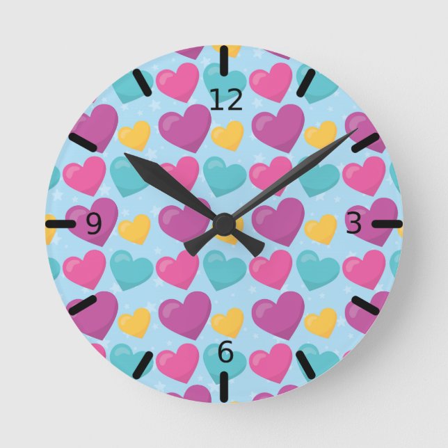 Horloge Ronde Coeurs colorés - (Recto)