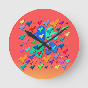 Horloge Ronde Coeurs colorés