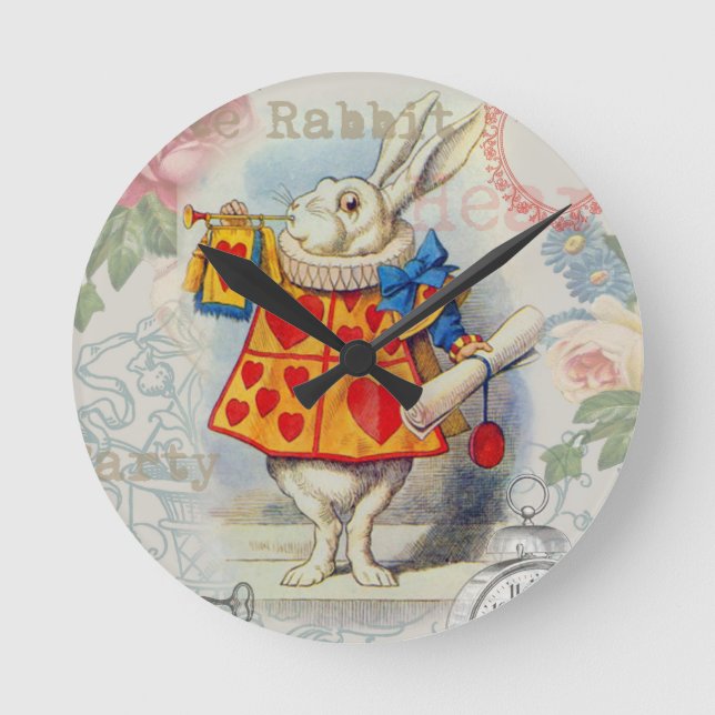 Horloge Ronde Cœurs de Lapin Blanc Alice Classique (Recto)