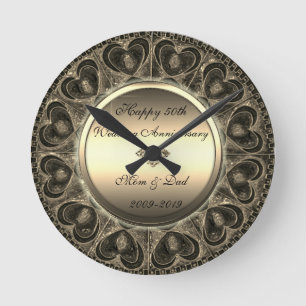 Horloge Ronde Coeurs d'or vintages 50e anniversaire de Mariage