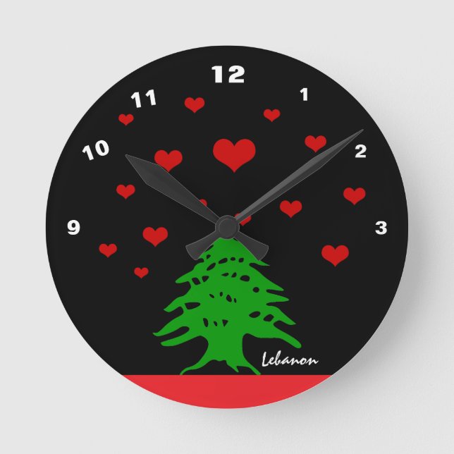 Horloge Ronde Coeurs du Liban & drapeau libanais mode / Amour (Recto)