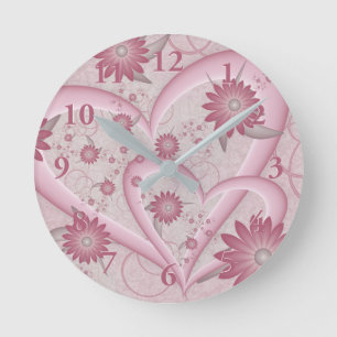Horloge Ronde Coeurs et fleurs Abstraits roses Aimer l'art fract