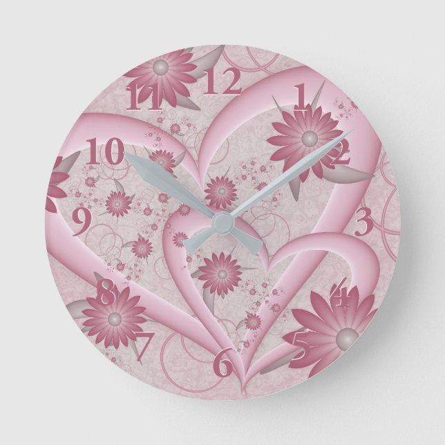 Horloge Ronde Coeurs et fleurs Abstraits roses Aimer l'art fract (Recto)
