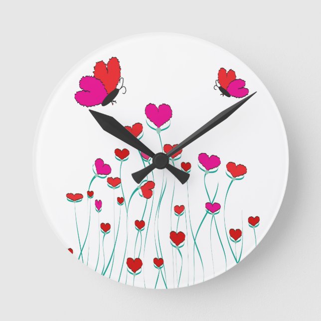 Horloge Ronde Coeurs et papillons Valentine Love (Recto)