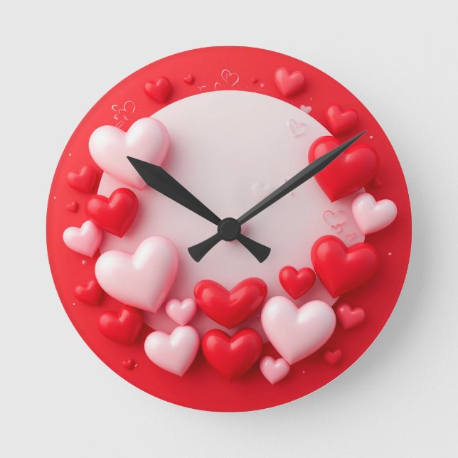 Horloge Ronde Cœurs rouges de différentes tailles et nuances (Recto)