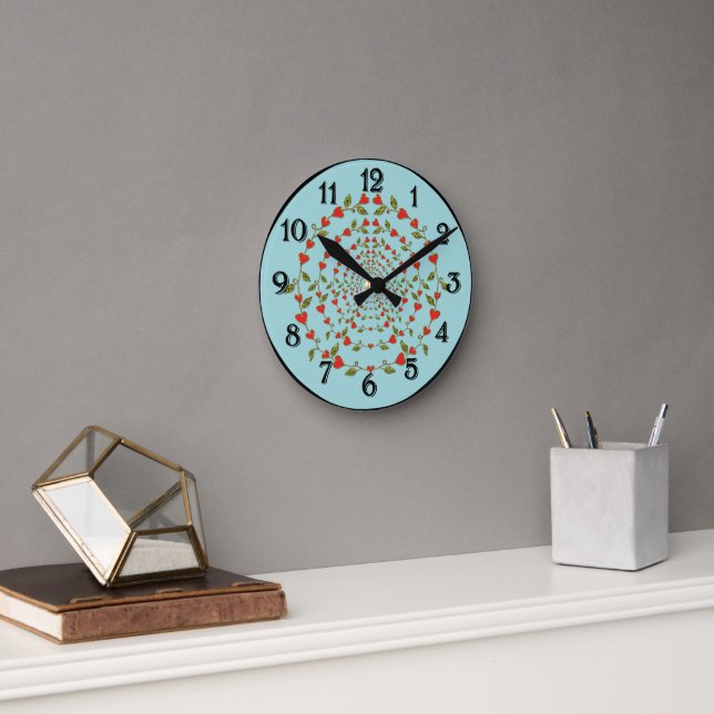 Horloge Ronde Coeurs Vins Cercles d'Amour (Bureau)