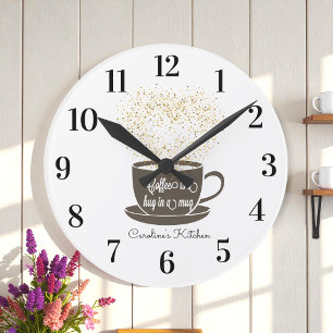Horloge Ronde Coffee Cup Brown Blanc Jaune Inspiration Citation
