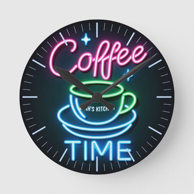 Horloge Ronde ☕ Coffeecore Clock Coffee Mèmes Neon Look (Recto)