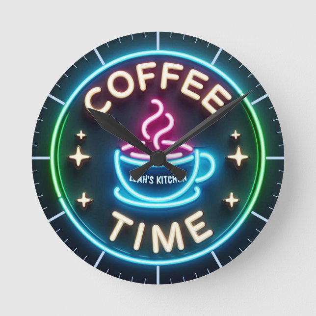 Horloge Ronde ☕ Coffeecore Clock Coffee Mèmes Neon Look (Recto)