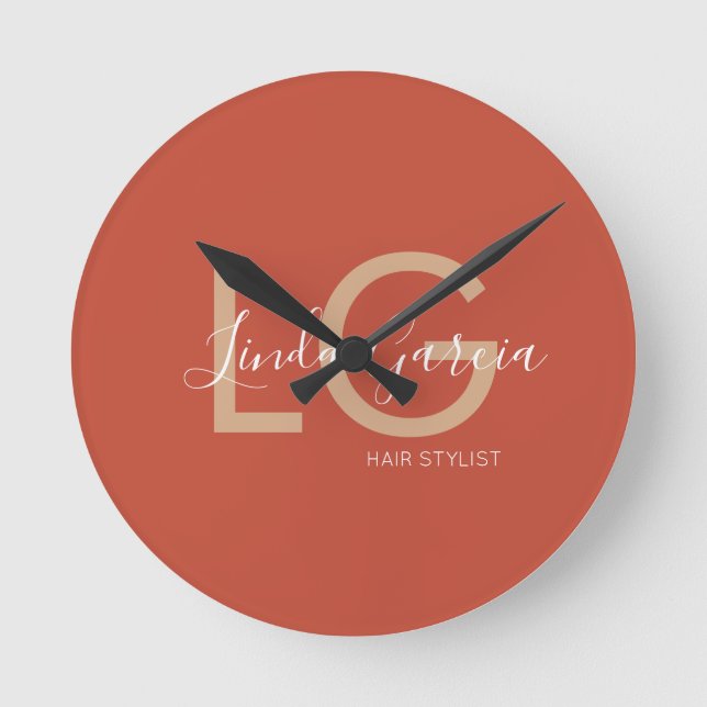 Horloge Ronde Coiffeur Orange Brûlé Beige Monogrammé       (Recto)