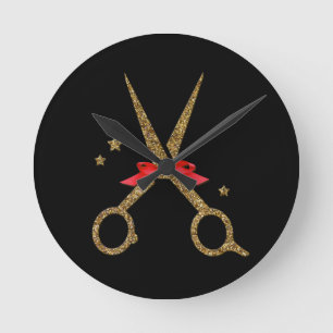 Horloge Ronde Coiffeuse styliste cadeau ciseaux à parties scinti