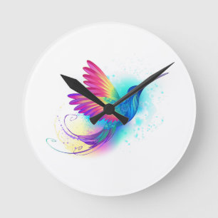 Horloge Ronde Colibri arc-en-ciel exotique