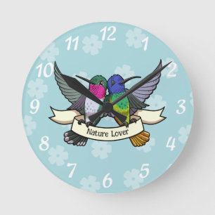 Horloge Ronde Colibri Caractère Amoureux de la Nature Texte Pers