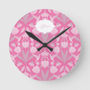 Horloge Ronde Colibri rose Coquette florale personnalisée