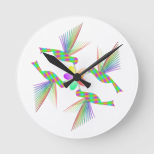 Horloge Ronde Colibris Arc-En-Ciel Embrasser Une Fleur