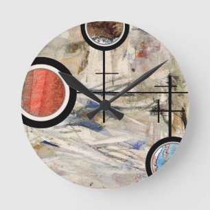 Horloge Ronde collage d'art abstrait, médias mélangés et