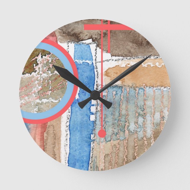 Horloge Ronde collage d'art abstrait, médias mélangés et (Recto)