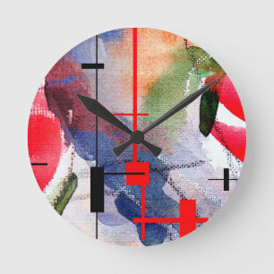 Horloge Ronde collage d'art abstrait, médias mélangés et