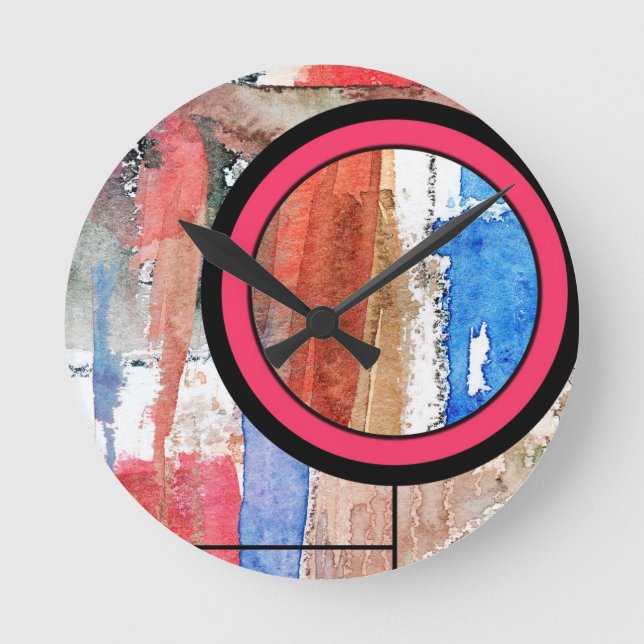 Horloge Ronde collage d'art abstrait, milieux mixtes et aquarell (Recto)