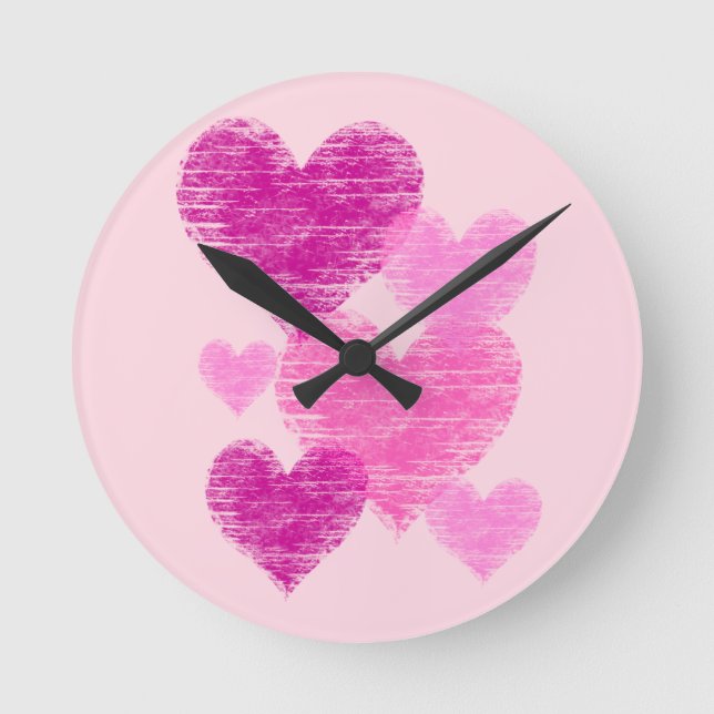 Horloge Ronde Collage de coeur rose en relief (Recto)
