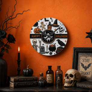 Horloge Ronde Collage gothique effrayant d'Halloween