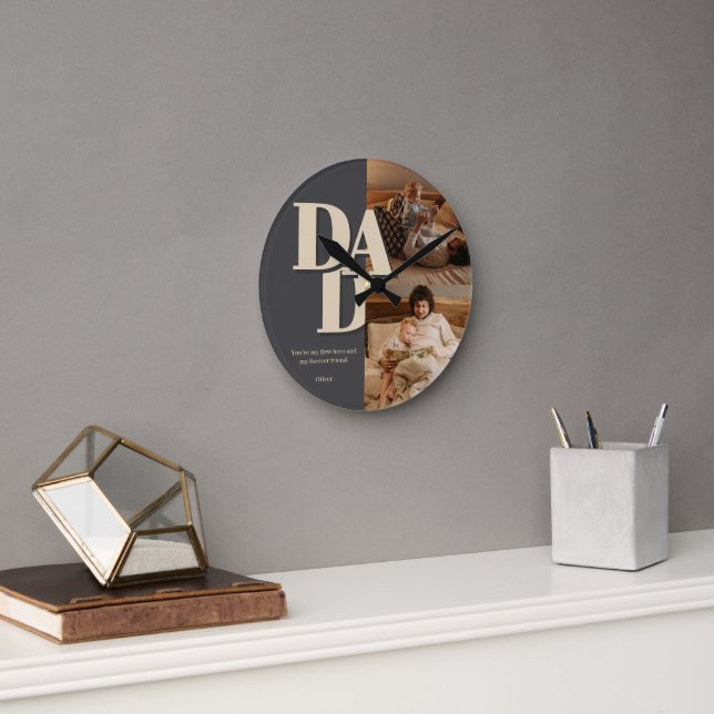 Horloge Ronde Collage photo de Fête des pères personnalisée | Le (Bureau)
