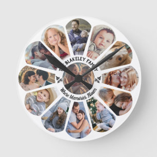 Horloge Ronde Collage Photo Famille Personnalisé 13 Photos Forme
