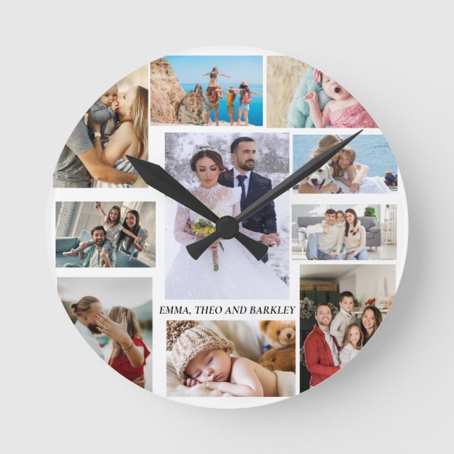Horloge Ronde Collage photo simple et chic | Mariage et famille (Recto)