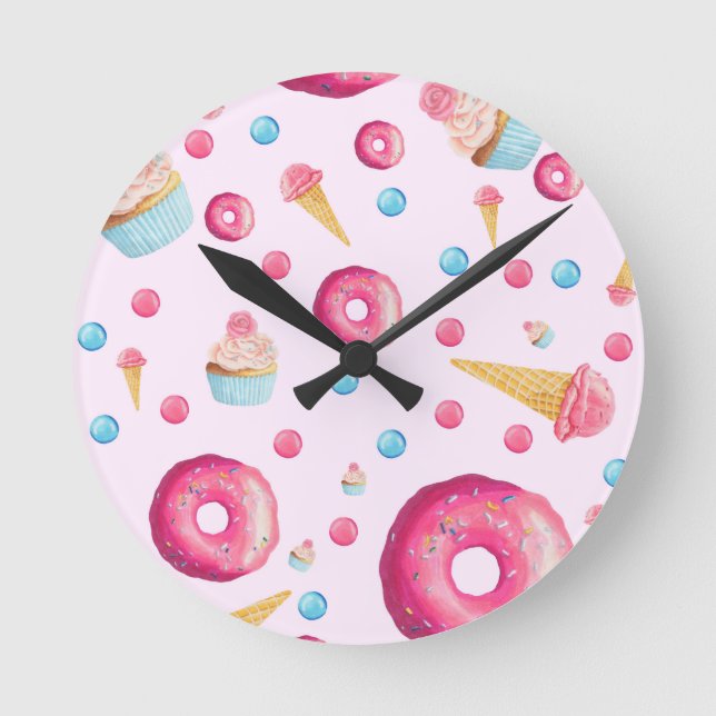 Horloge Ronde Collage rose de beignet (Recto)