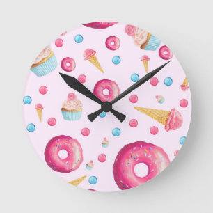 Horloge Ronde Collage rose de beignet