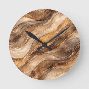 Horloge Ronde Collants à motif abstrait de vagues en cuivre doré