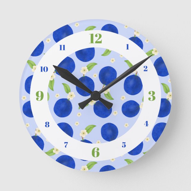 Horloge Ronde Collection de prunes botaniques bleues (Recto)