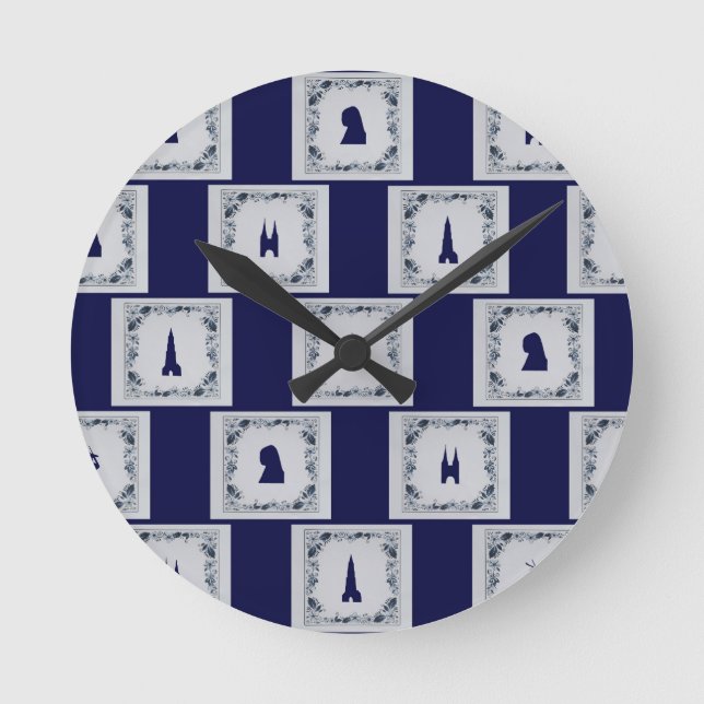 Horloge Ronde Coller les tuiles bleues Delft (Recto)