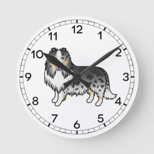 Horloge Ronde Colley Rough Blue Merle Mignon Chien de Dessin Ani