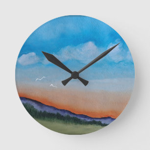 Horloge Ronde Collines du coucher du soleil