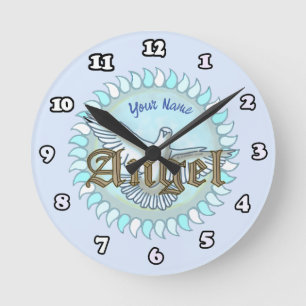 Horloge Ronde Colombe Ange Bleu