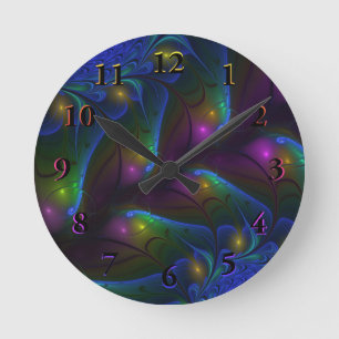 Horloge Ronde Coloré Lumineux Abstrait moderne Trippy Fractal