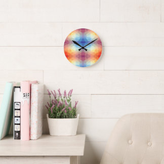 Horloge Ronde Colorful Abstract Geometric Rainbow  