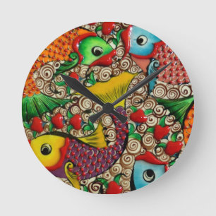 Horloge Ronde Colorful Ceramic Fish Art Wall Clock