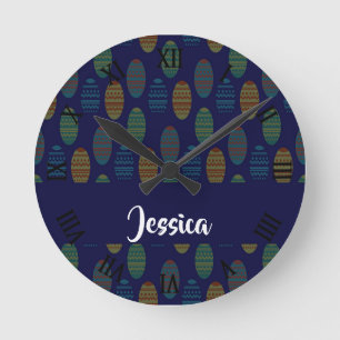 Horloge Ronde Colorful easter eggs on blue