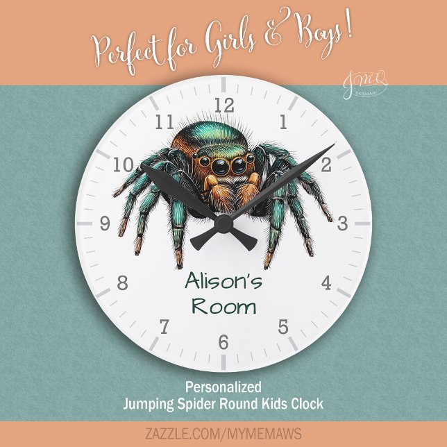 Horloge Ronde Colorful Jumping Spider Kid's Room  (Colorful Jumping Spider Kid's Room Round Clock)