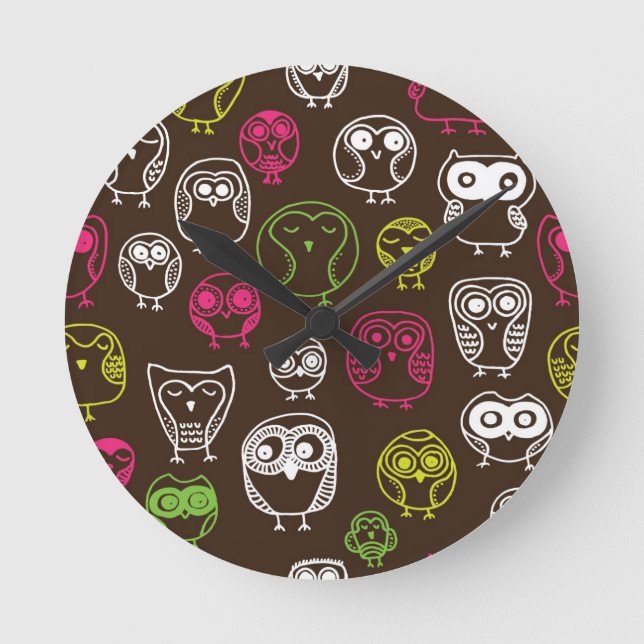 Horloge Ronde Colorful owl doodle background (Recto)