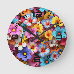 Horloge Ronde Colorful Pretty Flowers Motif-20240