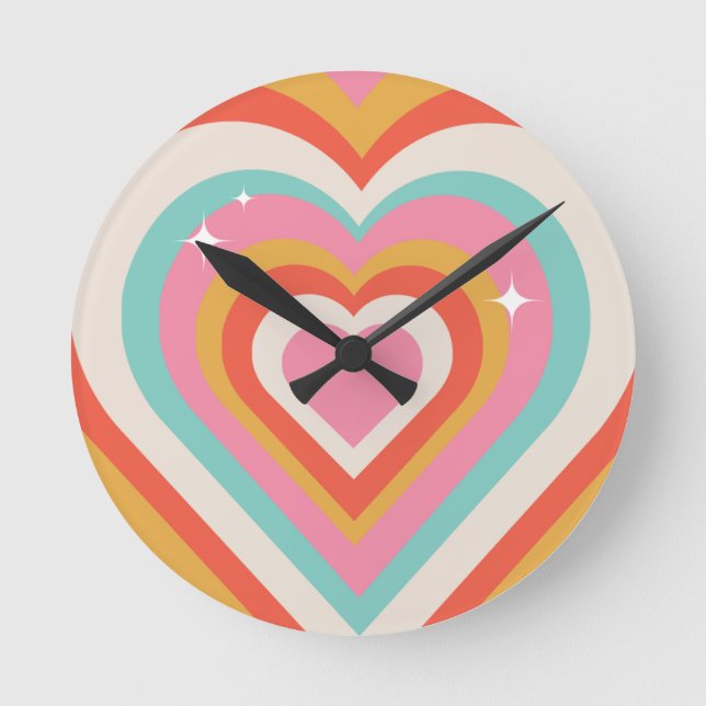 Horloge Ronde Colorful Retro Hearts with Sparkles | Valentine (Recto)