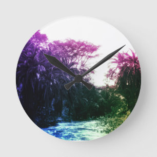 Horloge Ronde Colorful River Gallery Forêt Vintage Tropical