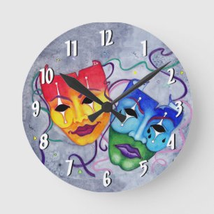Horloge Ronde Comédie et Tragedy Round Wall Clock