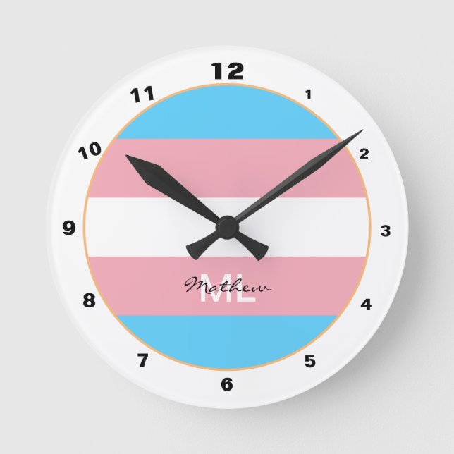 Horloge Ronde Communauté Transgenre Flag & Pride / monogrammed (Recto)